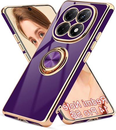 Ronte - Beschermhoes voor smartphone met 360 graden draaibare ring, magnetische standaard en luxe afwerking in donkerpaars/goud - Schokbestendig.