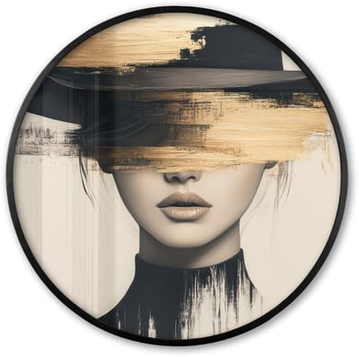 Poster in lijst Rond - Fotolijst 60x60 cm - Posters - Vrouw - Hoed - Verf - Ronde posterlijst zwart - Decoratie - Wanddecoratie woonkamer - Muurdecoratie slaapkamer