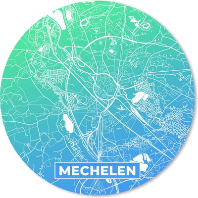 Muismat rond 20x20 cm - Mousepad Stadskaart - Mechelen - België - Blauw - Ronde muismatten