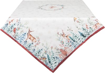 Clayre & Eef Tafelkleed 130x180 cm Wit Rood Katoen Rechthoek Hert Tafellaken