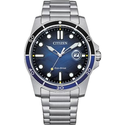 CITIZEN 100 meter waterdicht solar uurwerk Stalen band 41,5 mm herenhorloge blauwe wijzerplaat AW1810-85L blauw