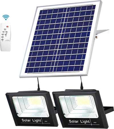 Zonne-energie Tuinverlichting - Buitenlamp Solar - Tuin Verlichten - Gesplitst Zonnepaneel - 130W 2 Lampen - Zwart