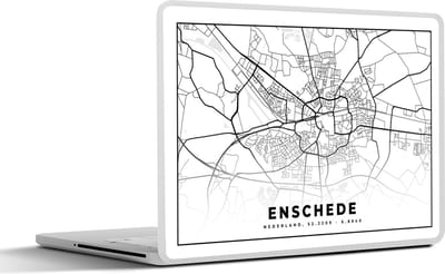 Laptop sticker - 17.3 inch - Stadskaart - Enschede - Zwart - Wit - 40x30cm - Laptopstickers - Laptop skin - Cover
