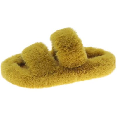 Winter Warm Dames Bont Pluizig Zacht Binnenslippers Dikke Platte Hak Antislip Binnen Huis Schoenen 41 geel