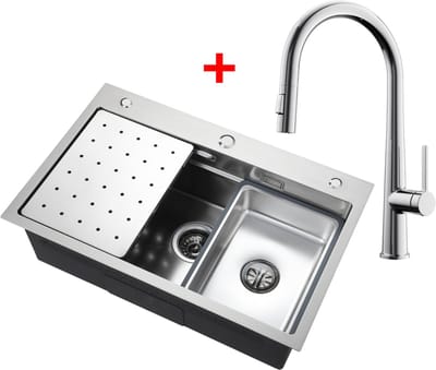 CECIPA max Spoelbakken met Kraangat 70x45 cm - Spoelbak Keuken Met C-uitloop Keukenkraan - Multifunctionele Spoelbak - Incl. Sifon en Afvoerzeefje - Gootsteen Voor Roestvrij staal