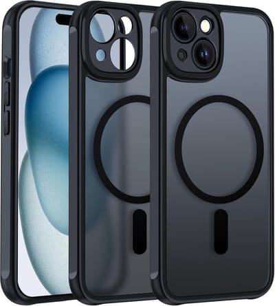 Hoesje Geschikt voor iPhone 15 Plus Hoesje Zwart - Hoesje Geschikt voor MagSafe iPhone 15 Plus - Shockproof Back Cover met Lens beschermer