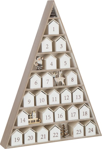 J-Line decoratie Boom + Huis Adventskalender - multiplex - wit/naturel