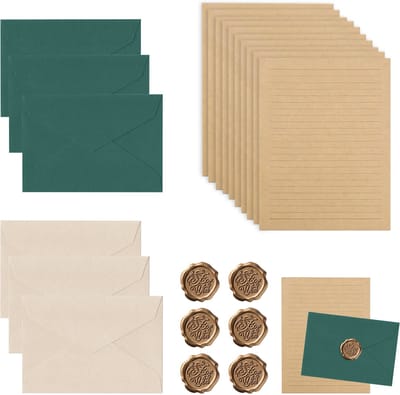 22-delige briefpapier-set — Vintage papier, vintage enveloppen, kraftpapier — Set met briefpapier en enveloppen — Extra dikke enveloppen met linnenstructuur — Voor handgeschreven liefdesbrieven en wenskaarten — Prachtig briefpapier — 16,2 x 11,4 cm