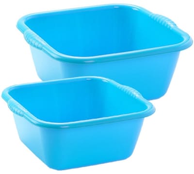 Plasticforte afwasteilen set - afwasbak - kunststof - 10 en 15 liter - blauw - huishoud emmers