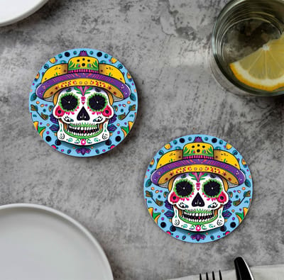 GR onderzetters voor glazen - Halloween - Dia de Los Muertos Sombrero - Vinyl - 6st