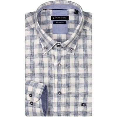 Giordano Overhemd Ivy Cotton Linnen Check Pattern Licht Blauw / male