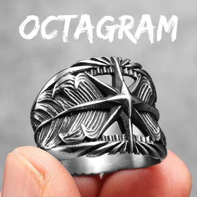 Octagram Ring 316L Roestvrij Staal Veer Heren Ring Holle Punk Rock Rap voor Biker Mannelijke Vriend Sieraden Creatief Cadeau 8 white