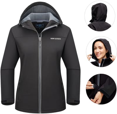 BUBW® Softshell Jas - Outdoorjas Dames - Winddicht - Waterafstotend - Windjack - Rits Zakken - Warme Fleece Gevoerd - Met Capuchon - Maat S - Zwart