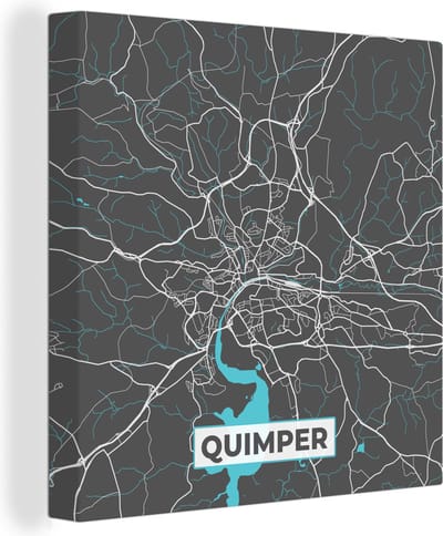 Canvas Schilderij Quimper - Plattegrond - Frankrijk - Stadskaart - Kaart - 20x20 cm - Wanddecoratie