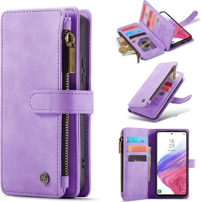 Casemania Hoesje Geschikt voor Samsung Galaxy A54 5G - Bright Lila - Luxe Portemonnee Book Case met Rits