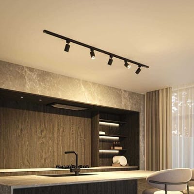 HOFTRONIC railverlichting pakket recht – 2 meter – 5x GU10 railspots excl lichtbron – dimbaar – aluminium zwart – IP20 – modulair – 230V – railverlichting woonkamer keuken