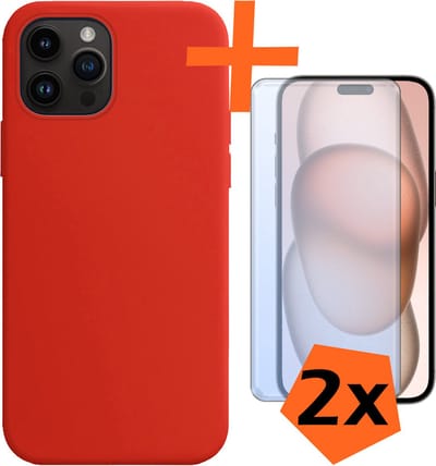 Hoes - Met 2x Screenprotector - Geschikt voor Apple iPhone 15 Pro - Sterk & Shockproof - Back Cover - Siliconen Case - Telefoon Hoes - Rood