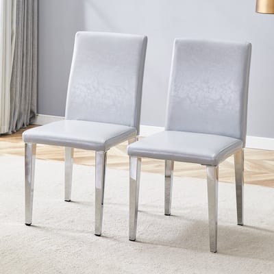 MIVRAY Eetkamerstoel 90 cm - Set Van 2 Met Ergonomische Rugleuning - Voor Eetkamer En Woonkamer - Kunstleer Metaal Grijs Zilver