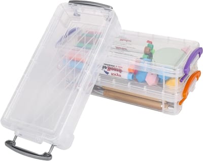 Set van 3 Doorzichtige Pennenboxen voor Opberging, 21 x 10 x 4 cm, Ideaal voor Waterverf- en Penseelpennen, Met Snap Sluiting en Geschikt voor Kleine Onderdelen