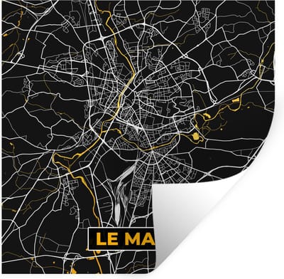 Muurstickers - Sticker Folie - Kaart – Plattegrond – le Mans - Frankrijk – Stadskaart - 100x100 cm - Plakfolie - Muurstickers Kinderkamer - Zelfklevend Behang XXL - Zelfklevend behangpapier - Stickerfolie