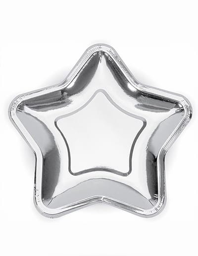 PARTYDECO - 6 kleine zilveren ster papieren bordjes 18 cm voor feest