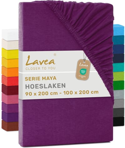 Lavea® Hoeslaken 90x200cm - 100x200cm 100% Katoen, Zacht en Ademend – Geschikt voor Matrassen tot 20 cm – Jersey met Elastiek Rondom – Lila