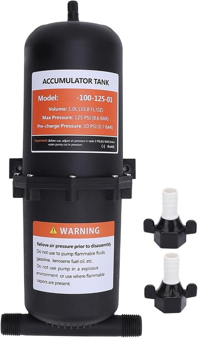 Accumulatortank - Drukvat - Constante Waterdruk - Voorgevuld met 10PSI - 1 Liter - Zwart
