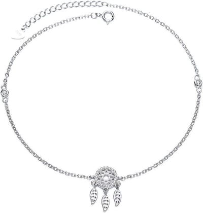 Allecta - Enkelband met dromenvanger en cubic zirconia voor dames - Verstelbare enkelarmband - Zilveren enkelketting met charme - Trendy voetketting met zirkonia - 25 cm lang