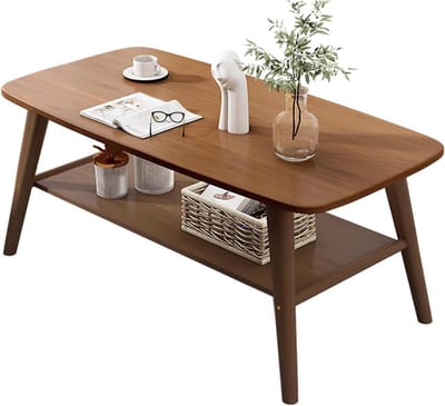 Houten Salontafel - Opbergtafel - Woonkamer Inrichten - Natuurlijke Houtnerf - 100x50cm - Walnoot