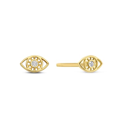 New Bling 9NBG-0726 Gouden Oorknopjes Oog - Oorbellen - 4,9x3mm - Zirkonia - Oorstekers - 14 Karaat - Goud