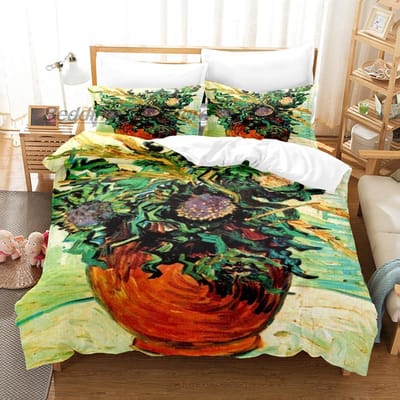 Van Gogh Beddengoed Set Eenpersoons Twin Vol Queen King Size Bed Set Aldult Kind Slaapkamer Dekbedovertrek Sets 3D retro klassieke hoeslaken set AU King(245x210cm)