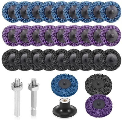 30 Stuks Grof Reinigingsschijven 5 cm voor Boormachine - Schuur- en Polijstschijven Set met 2 Tie Rods voor Roestverwijdering en Oppervlaktebewerking in 3 Kleuren