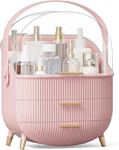 Make-up Organizer voor Huidverzorging, Draagbare Cosmetica Opbergdoos voor Badkamer en Dressoir, Ideaal voor Studenten en Thuisgebruik (Roze)