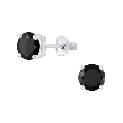 Joy|S - Zilveren rond oorbellen - 6 mm - zirkonia zwart