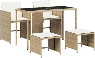 Tuinset Kussens - Zitkussens - Buiten Zitten - Weerbestendig - 5-delig - Beige