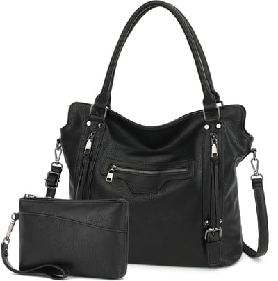 TAN.TOMI - Dames Handtassen set met Portemonnee - Schoudertas - Grote Shopper - Tweedelige - Zwart - Valentijn cadeautje voor haar