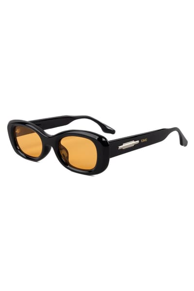 KIMU® Zonnebril Y2K Rond Cat Eye - Zwart Montuur - Oranje Glazen - Dames Kunststof Vintage Smal 90's Smalle Retro Ronde Cateye Influencer Festival