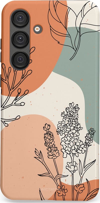 Casetastic hoesje geschikt voor Samsung Galaxy S25 Plus - Dubbellaagse bescherming - Lijnenspel Natuur - Fashion Case - Zand Saliegroen Terracotta