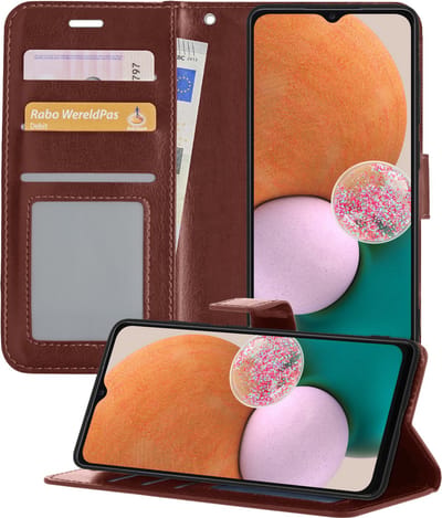 Hoesje - Met Pasjeshouder - Geschikt voor Samsung Galaxy A13 5G - Luxe Bookcase Portemonee - Flip Case - Kunstleer Book Case - Flipcase - Book Cover - Walletcase - Portemonneehoes - Telefoonhoesjes - Bruin
