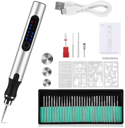 Mini elektrische boormachine - 3 snelheden - Elektrische graveerpen - USB oplaadbare draadloze graveermachine, draagbare doe-het-zelf roterende graveermachine (zilver)
