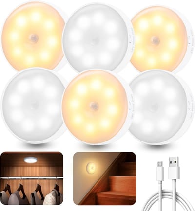 6-Pack Nachtlampjes met Bewegingssensor - Instelbaar Warm & Wit Licht - Draadloos LED Kastverlichting
