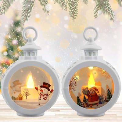 Led-kerstlantaarn, 2 stuks, 12 x 8,5 cm, hangende lichtgevende kerstlantaarn, ronde lichtgevende kerstlantaarn met batterijvoeding, voor kerstdecoratie, binnen en buiten (wit)