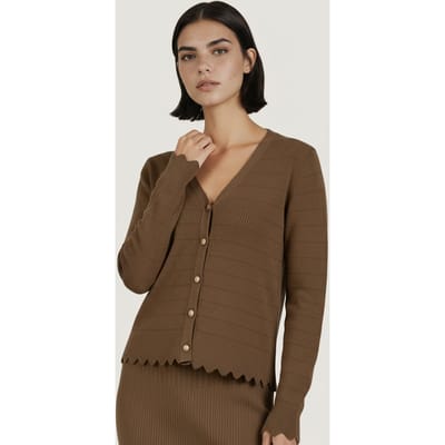 EsQualo Cardigan Short Fancy Knit Army Green Maat: S | Lichte Jassen Outlet | Dames | Bruin