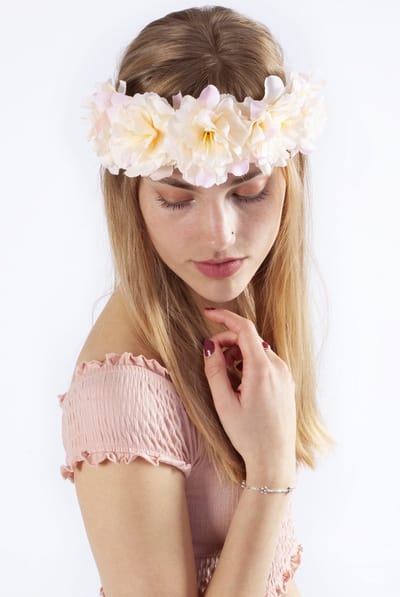 KIMU® Bloemenkrans Haar Hibiscus Lichtroze Wit - Wit Roze Hawaii Bloemen Haarband Diadeem - Haaraccessoire Bloemetjes - Hippy Boho Festival
