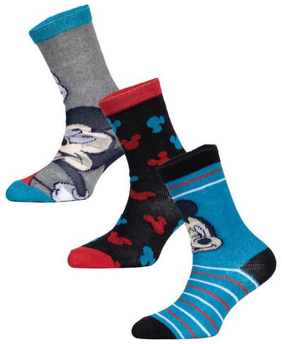 Disney Mickey Sokken - 3 stuks - Voor kinderen - Maat 27/30 - Lange sokjes voor jongens - Mickey Mouse - 3-4 jaar - Zwart/blauw/rood/grijs