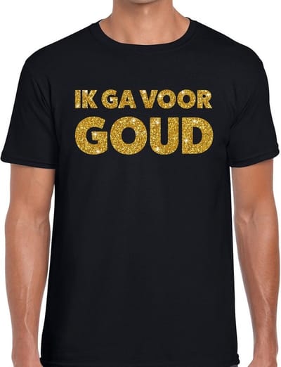 Feestkleding t-shirt - Ik ga voor Goud - gouden glitter letters - zwart - voor heren - Glitter and Glamour S