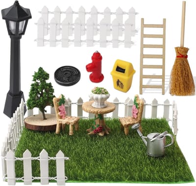 Miniatuur Tuinornamenten - Sprookjestuin Accessoires - Micro Landschap Decoratie - 17 Delige Set - Diverse Mini Maten - Groen