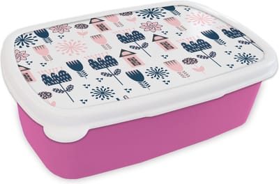 Broodtrommel Roze - Lunchbox - Brooddoos - Patroon - Pastel - Scandinavië - 18x12x6 cm - Kinderen - Meisje