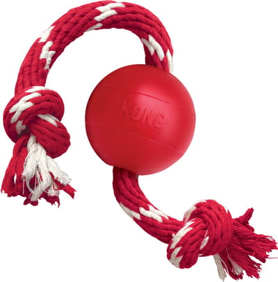 Kong Ball + Touw - Touw - 127 mm x 59 mm x 54 mm - Rood