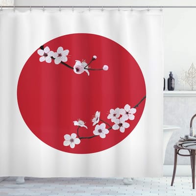 ABAKUHAUS amandelbloesem douchegordijn – 175 x 200 cm – Polyester, waterafstotend, digitaal bedrukt